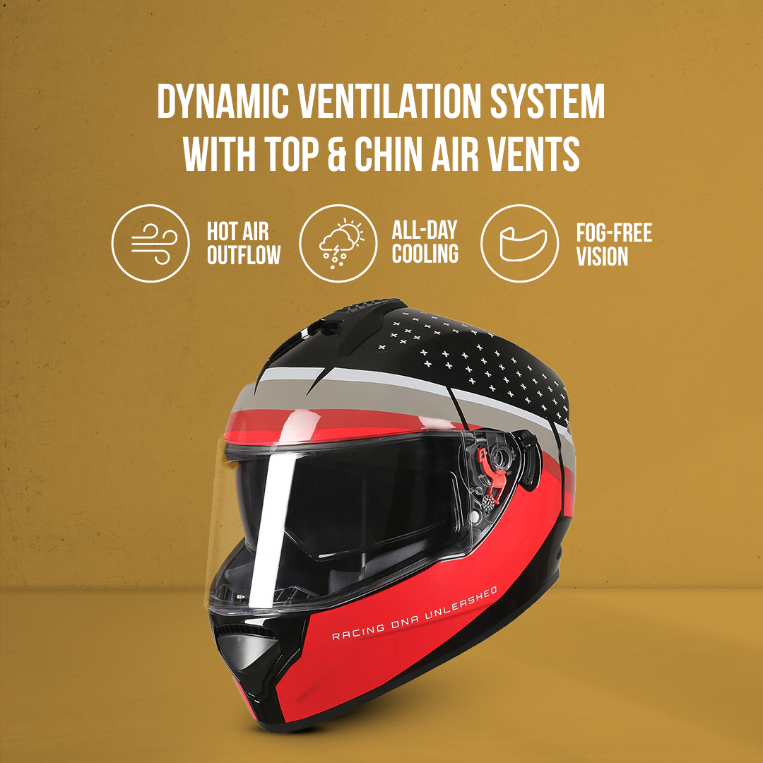 TVS Racing Phantom Series Full Face Dual Visor Helmet for Men | Premium Bike Helmets with ABS Shell, UV Paint | Quick Release System | Aerodynamic Design | DOT & ISI Certified (Black V1)